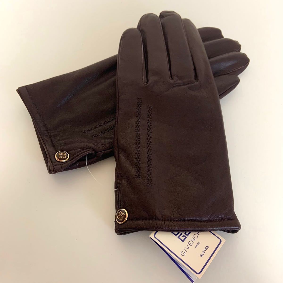 未使用 GIVENCHY ジバンシー 革手袋 牛革製 レザーグローブ GLOVES 手袋 ブラウン系 ジバンシィ タグ付_画像1