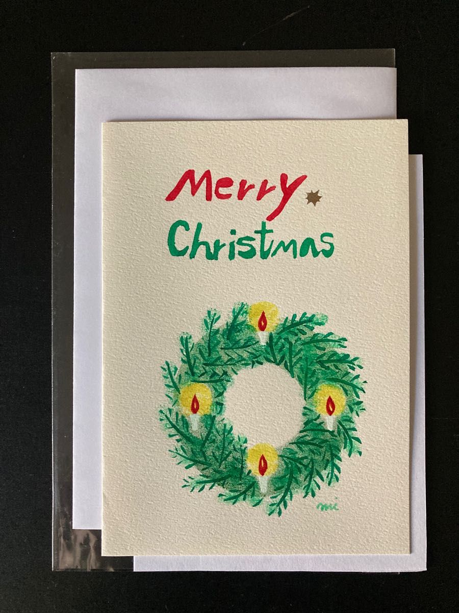 グリーティングカード/クリスマスカード/三点セット/聖母子、聖家族、クリスマスリース/メッセージ紙、封筒付き/手作り版画