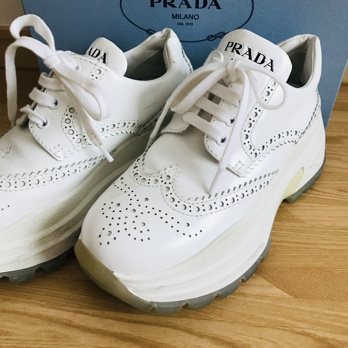 美品 PRADA プラダ レザー 厚底スニーカー 36 23㎝ | charcas.gob.mx