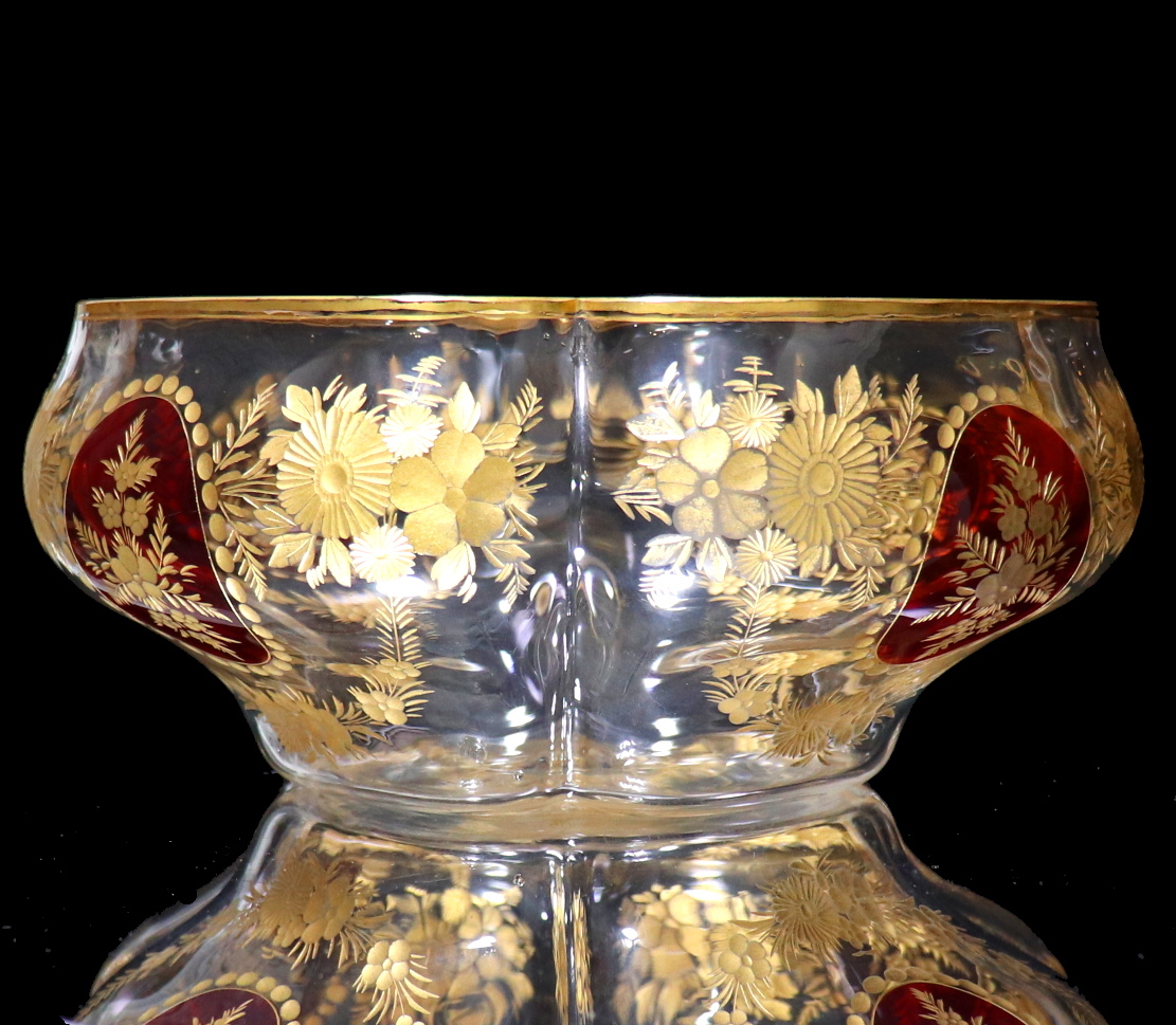 オールド・バカラ (BACCARAT) 1880年頃 赤色被せ金彩大型鉢 激レア ボウル クリスタルガラス ゴールド アンティーク 小物入れ レア_画像2