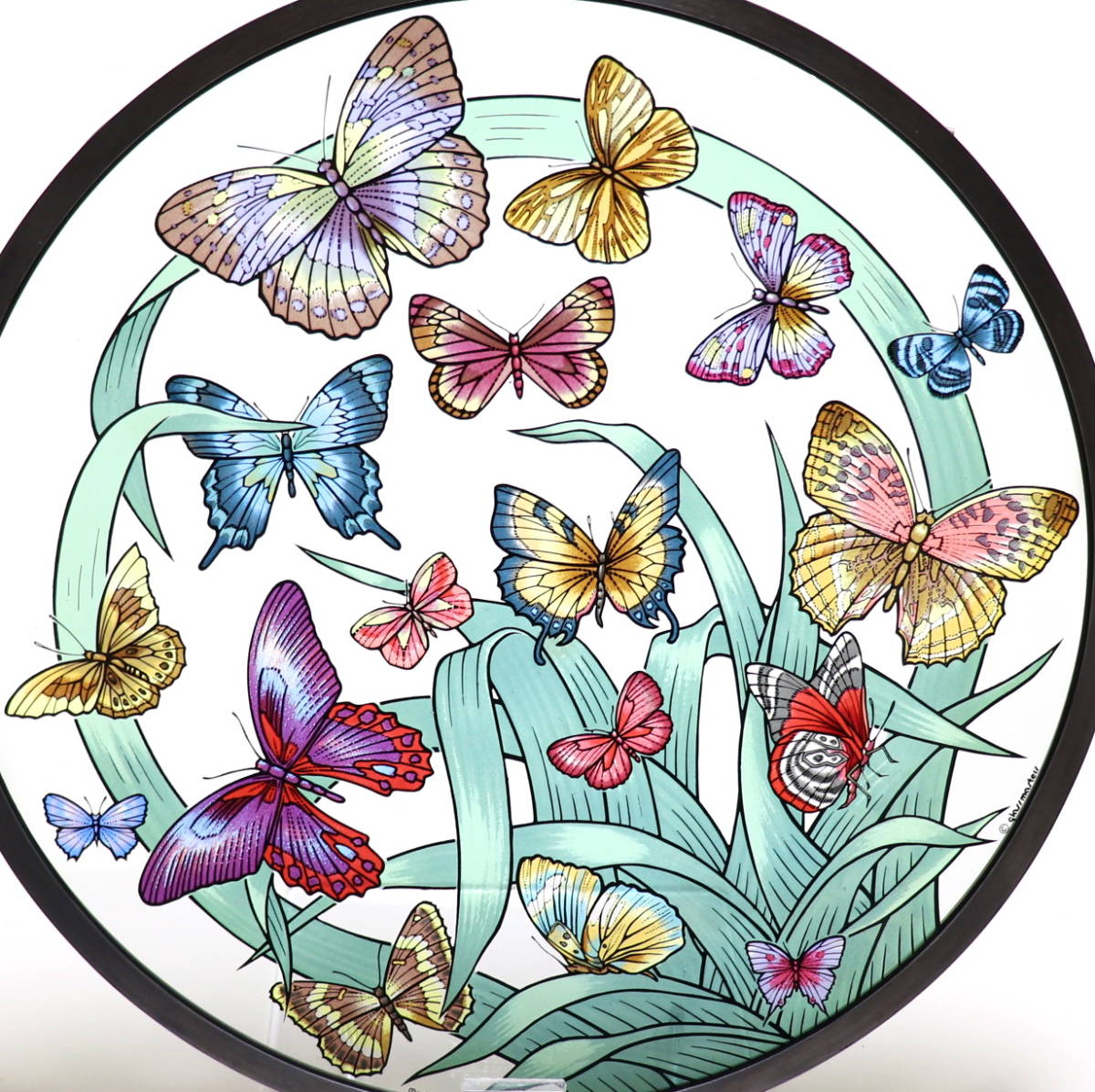特価 グラスマスターズ 紫色の蝶と花 ヴィンテージ ステンドグラス