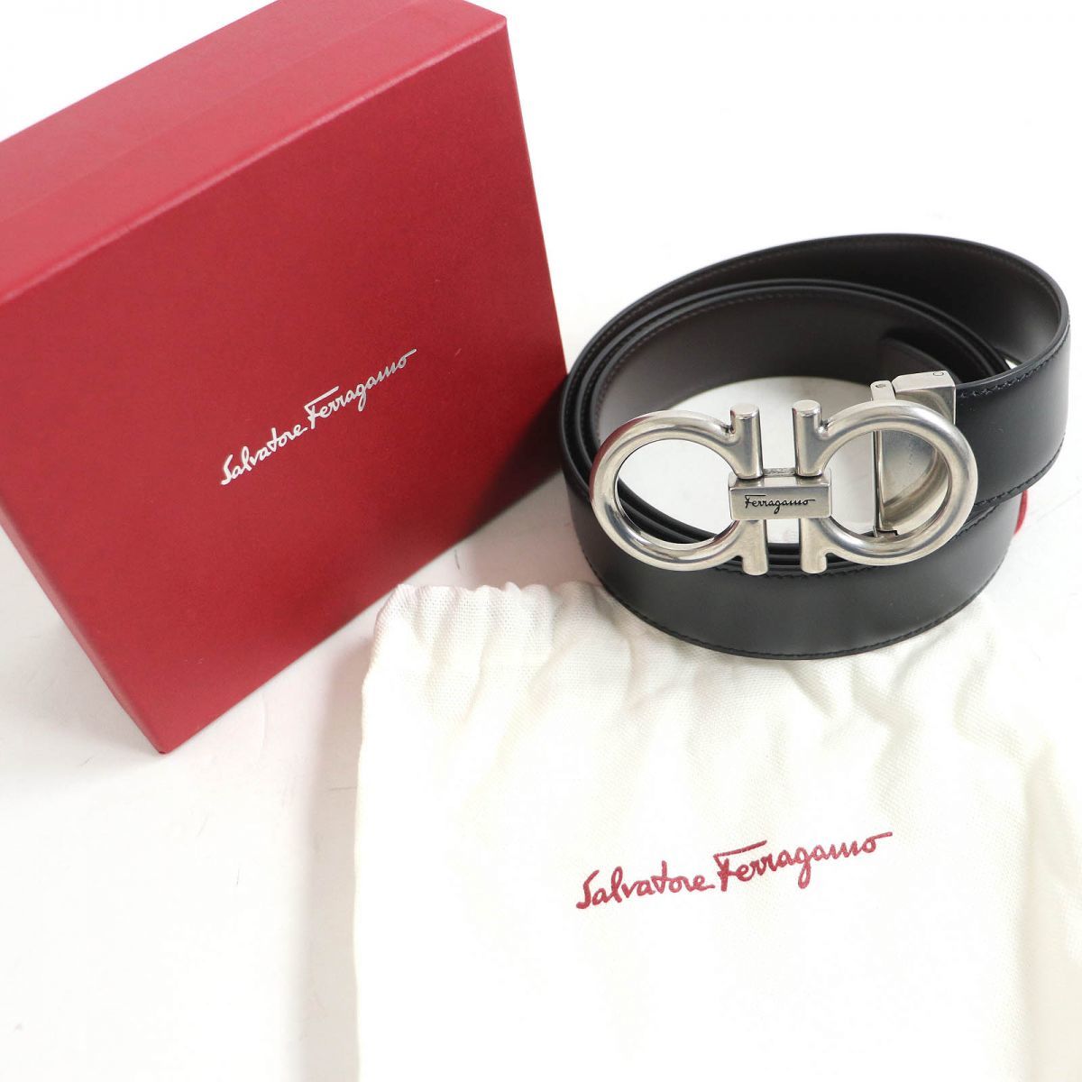 最終決算最終決算FERRAGAMO フェラガモ ベルト 黒赤リバーシブル