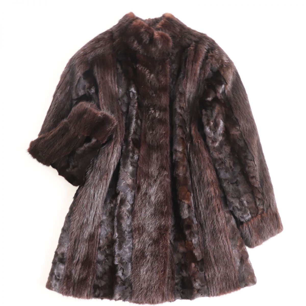 極美品●SAGA MINK サガミンク 切り替え デザイン 本毛皮ショートコート ジャケット ダークブラウン 毛質艶やか・柔らか◎