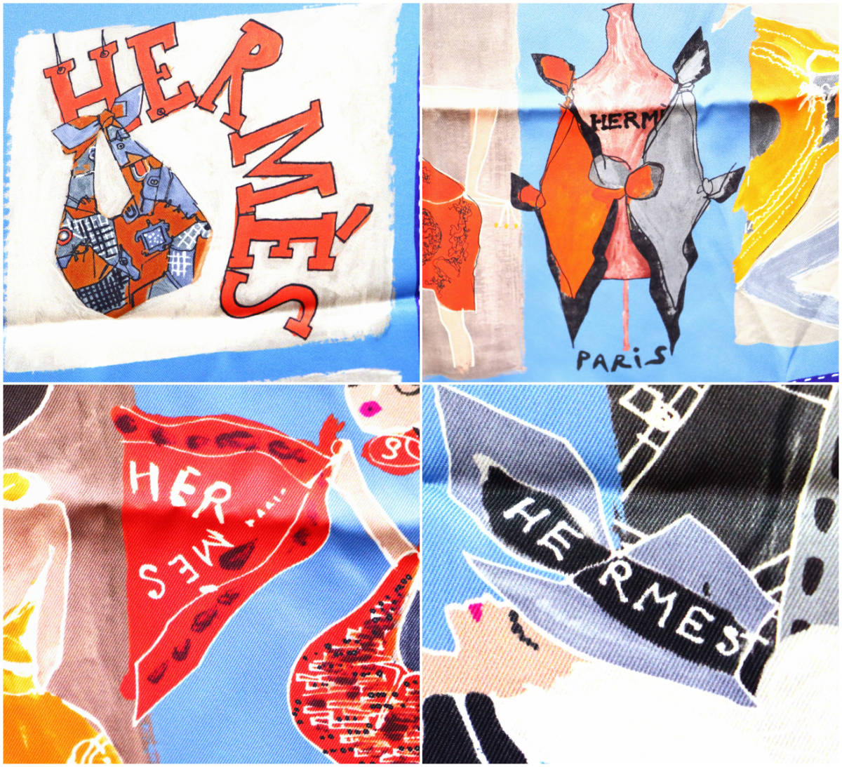 【送料無料】美品 HERMES エルメス カレ70 スペシャルカレ Paris mon ami パリモナミ シルクスカーフ ファッション 22-6139_画像8