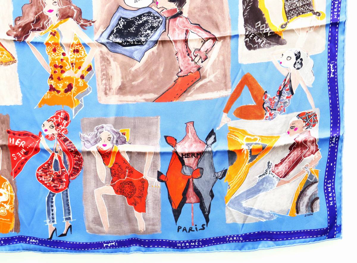 【送料無料】美品 HERMES エルメス カレ70 スペシャルカレ Paris mon ami パリモナミ シルクスカーフ ファッション 22-6139_画像6