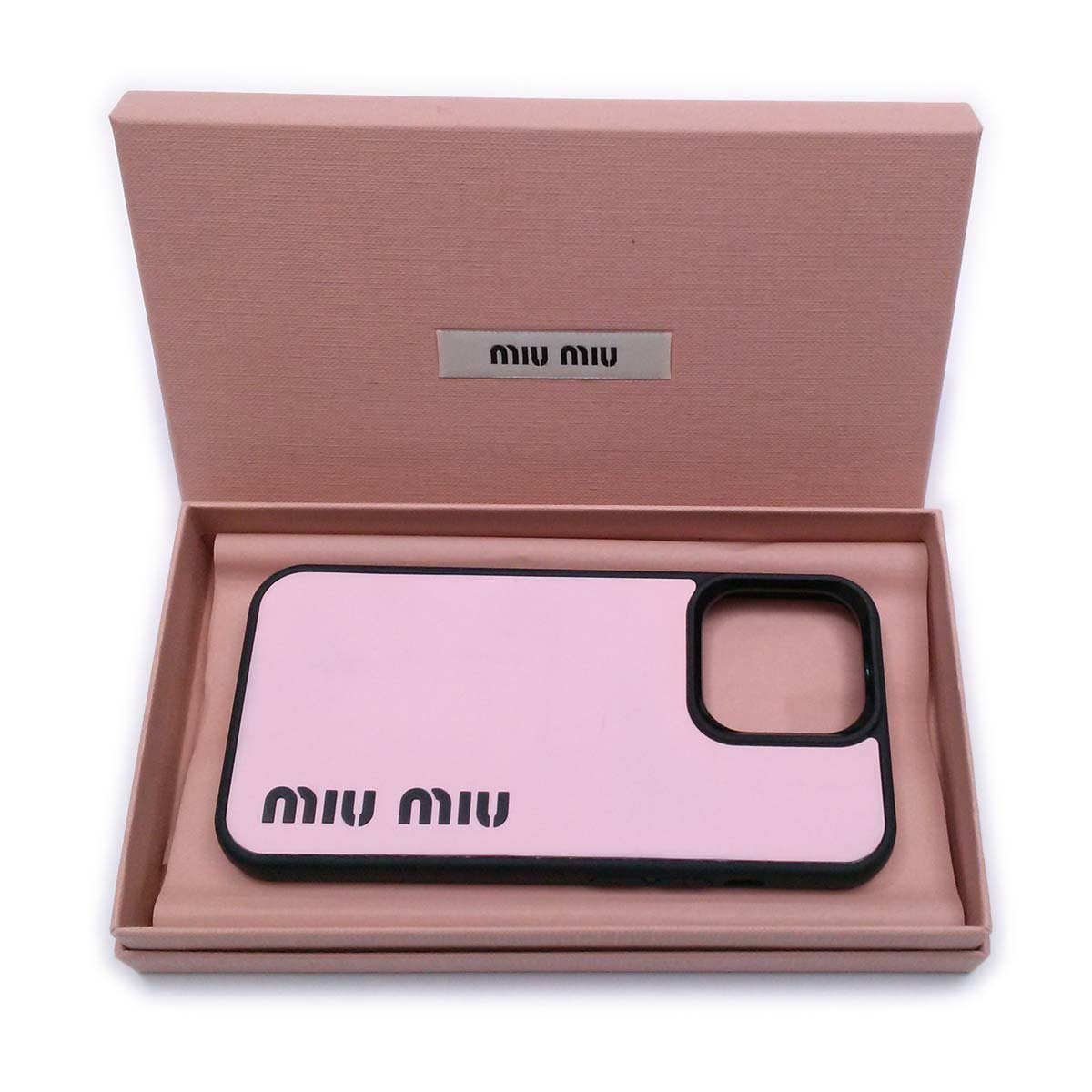 【美品-良品】MIUMIU ミュウミュウ iPhoneケース iPhone 13 Pro ピンク 黒 シリコン 箱 ap8105【一撃即決】の画像2