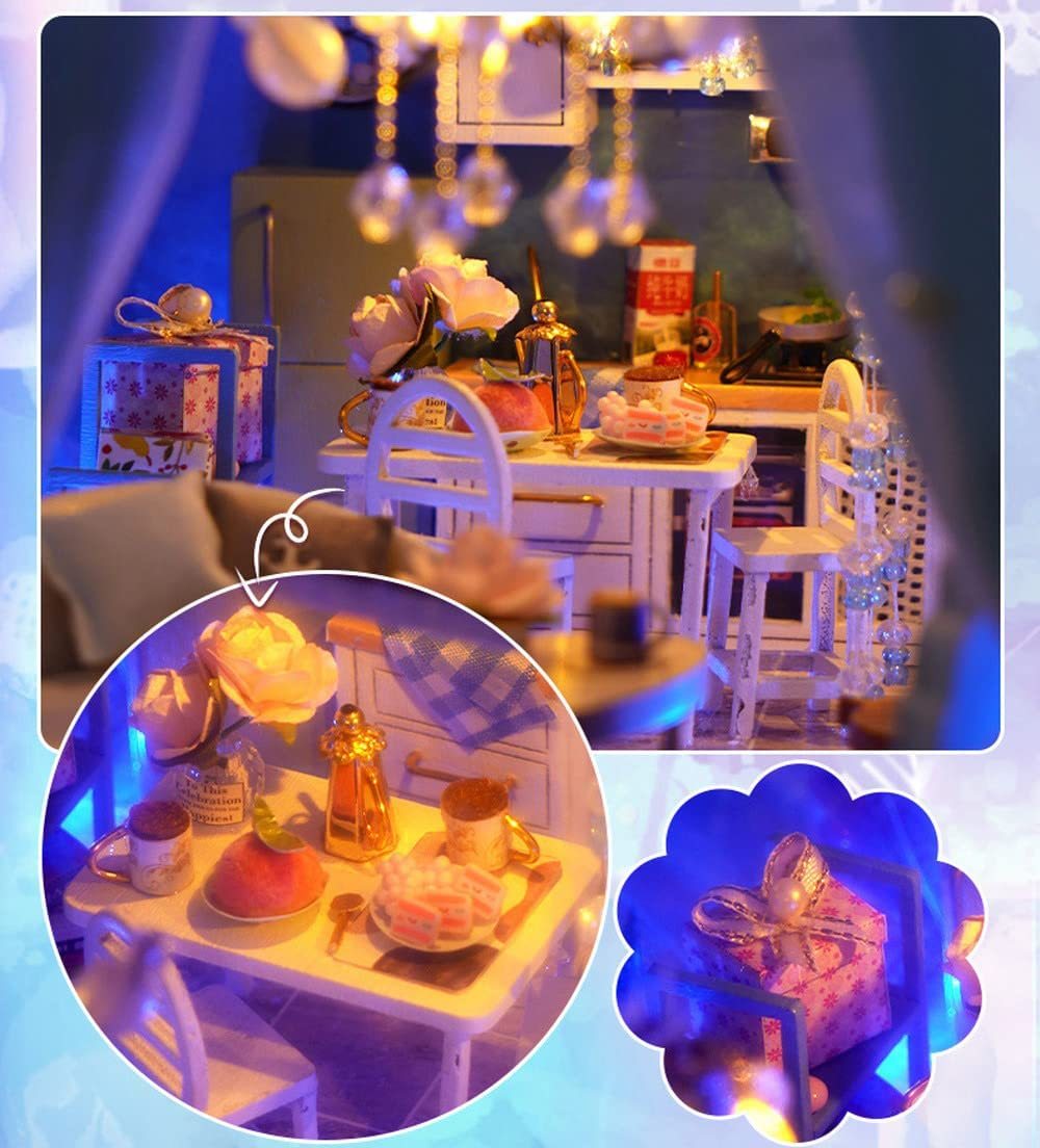 幻想的な ドールハウス ミニチュア LEDライト 人形 お家 おままごと 組み立て プレゼント 模型 おもちゃ_画像5