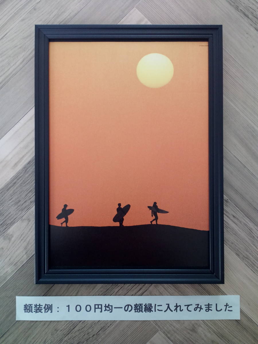 * surfing art Sunset / easy! inserting only frame set Surf art poster manner design A4 size postage 230 jpy ~