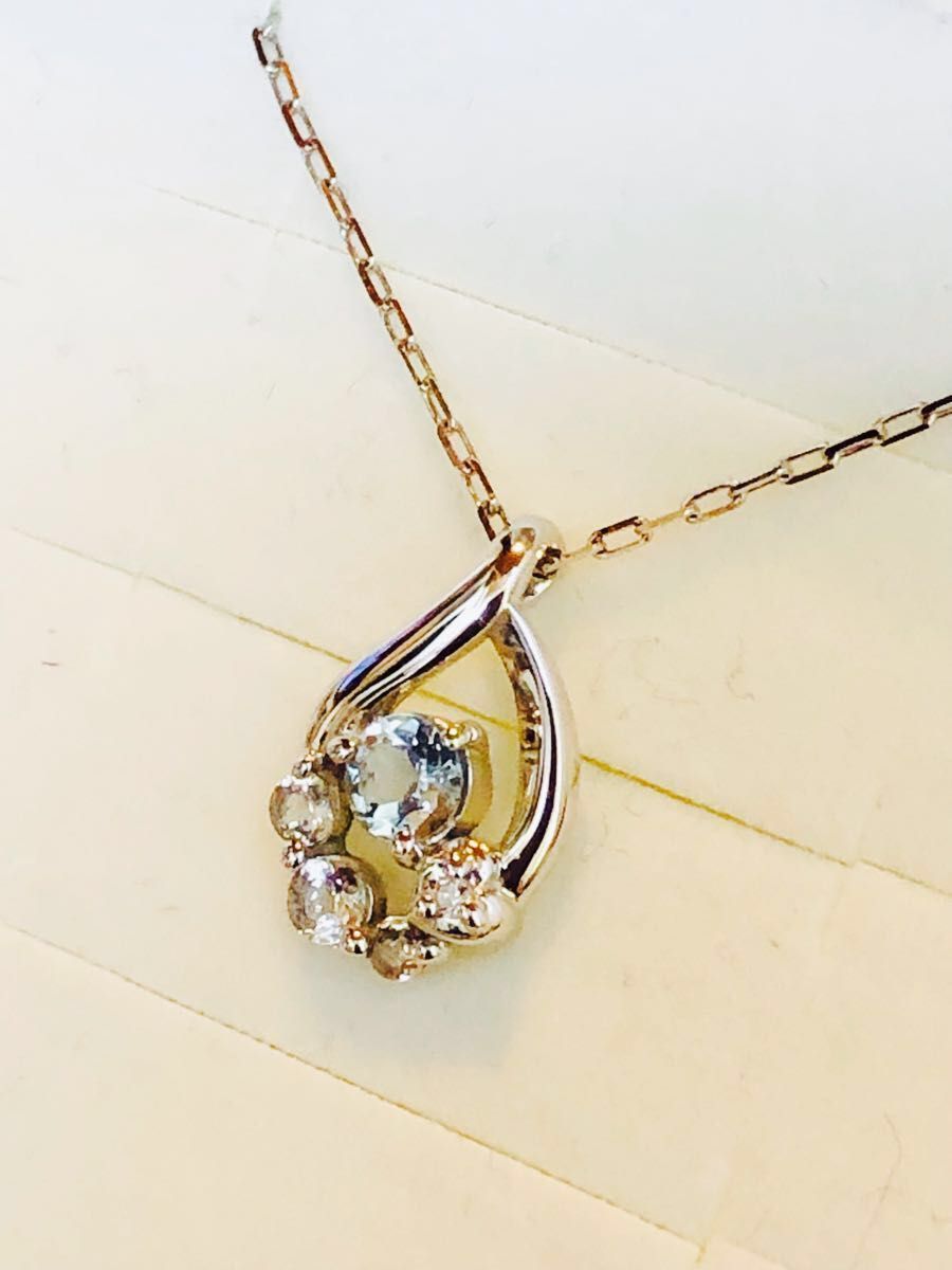 直売販促品 4℃ アクアマリン ネックレス K18 ホワイトゴールド 新品未