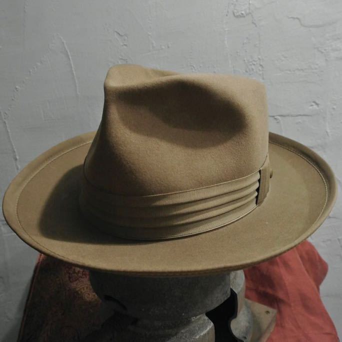 特別セーフ VINTAGE Adam 50sヴィンテージアダムstetsonステットソンウィペットグレージュカーキジョニーデップフェドラハット3/8RRL 59cm40s 1/2 7 ソフト帽