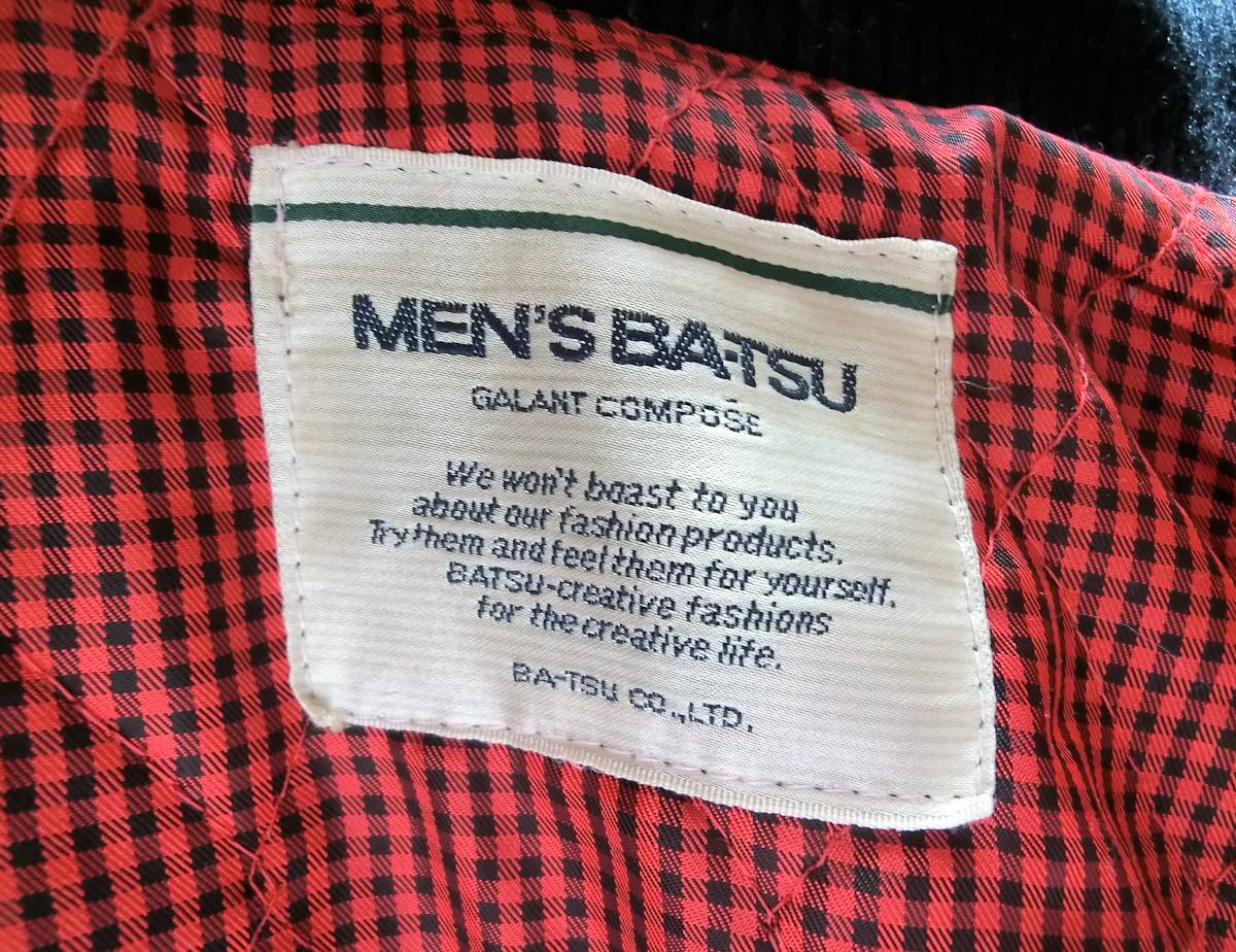 MEN'S BA-TSU 赤×そ 牛皮スタジャン 刺繍 平成レトロ メンズバツ 80's 