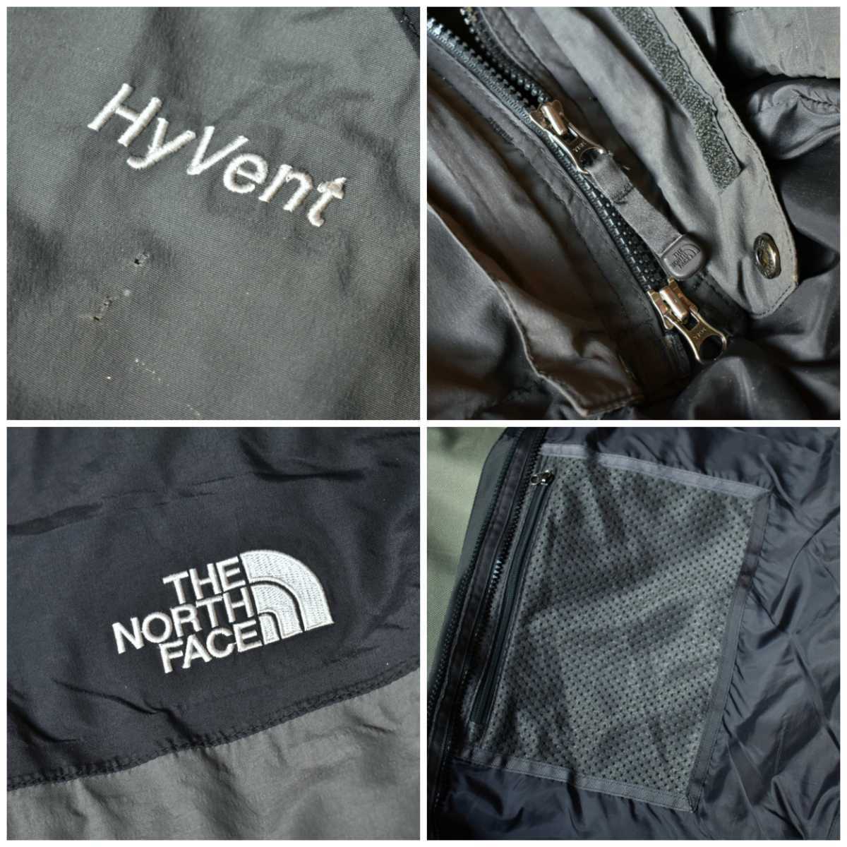 古着★THE NORTH FACE ザノースフェイス 刺繍ロゴ アウトドア 黒灰緑 ライトマウンテンパーカー グリーングレーXLサイズ 90年代ストリート _画像10