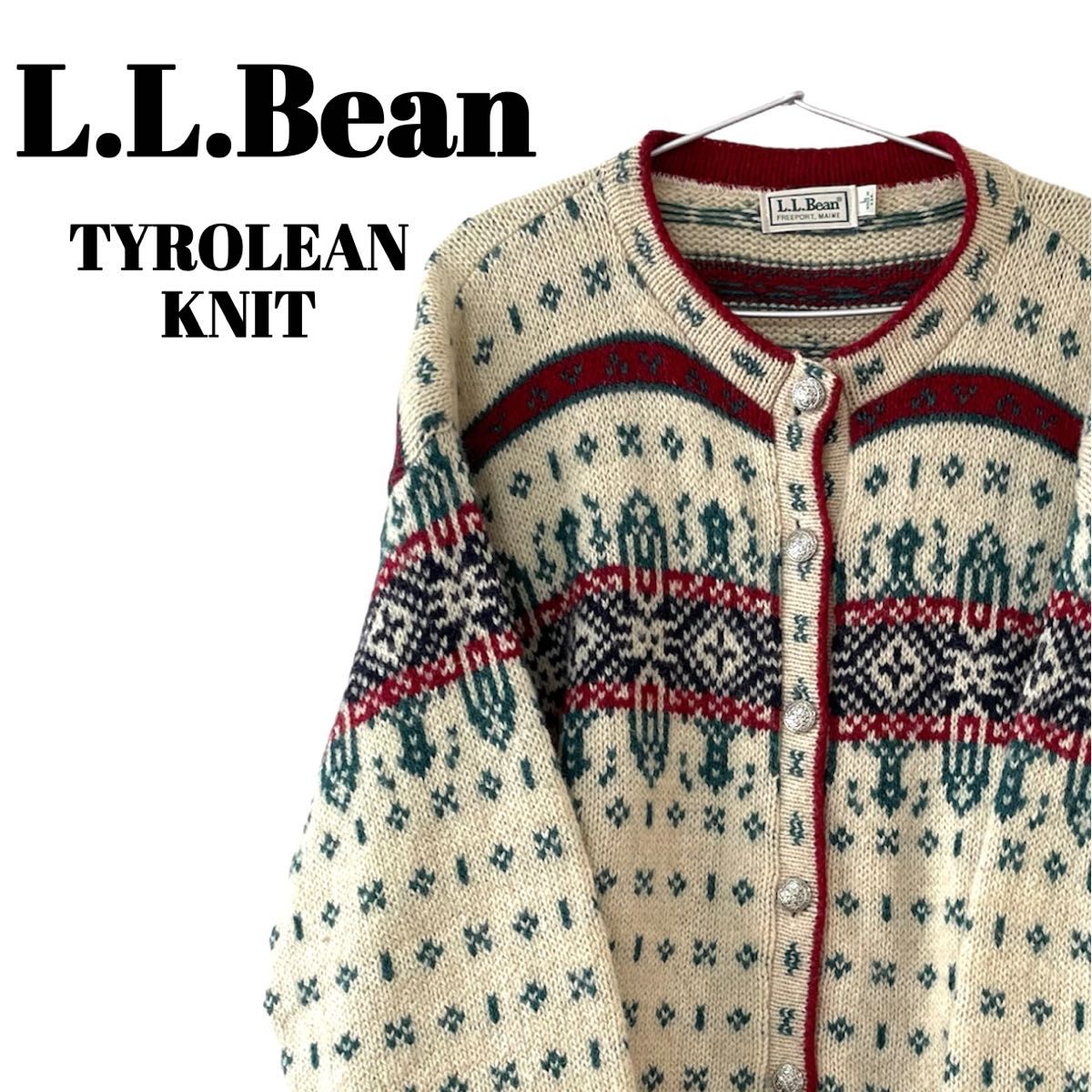 L L Bean｜メタルフック アイボリー カーディガン チロリアンニット