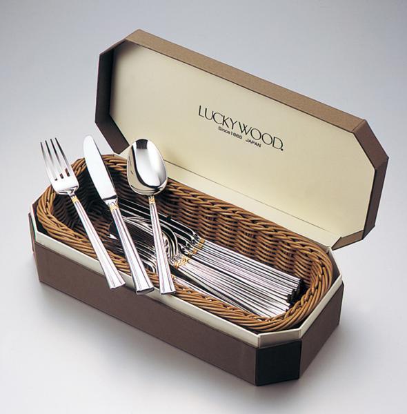 * Lucky wood emerald gold paint dinner set 12P basket attaching high class 18-10 stainless steel use mirror gold paint finishing made in Japan new goods 