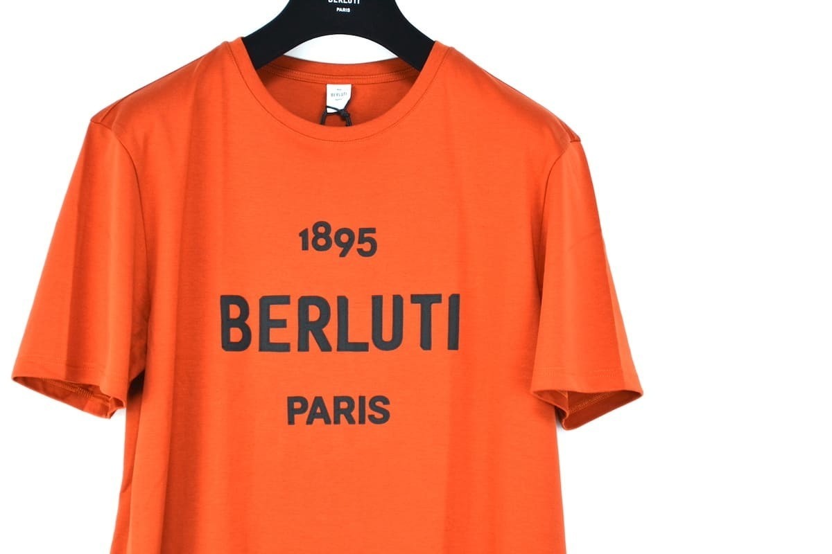 新品 定価8万円 (BERLUTI) T-Shirt Embroidered Logo Shaded Orange