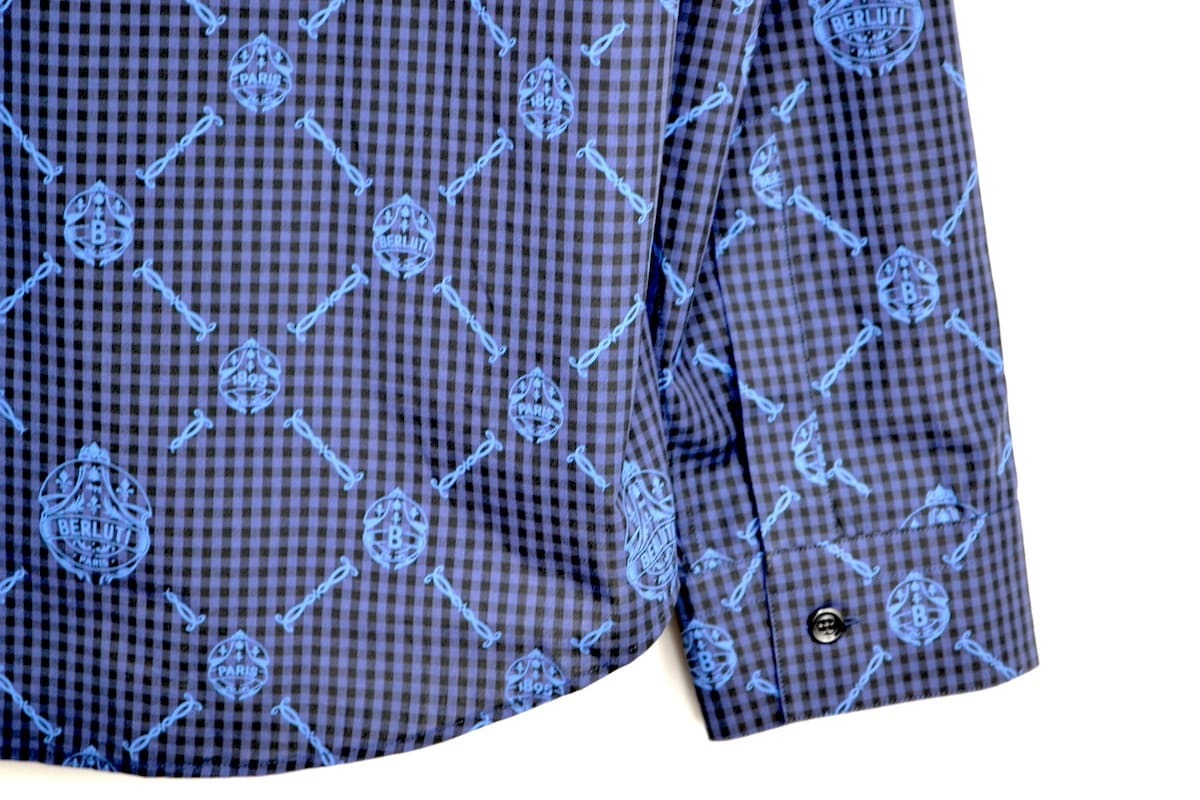 新品 Berluti Signature Check Casual Shirt ベルルッティ プリント シグネチャー カジュアル シャツ ダークインディゴ R39 コットン100%_画像4