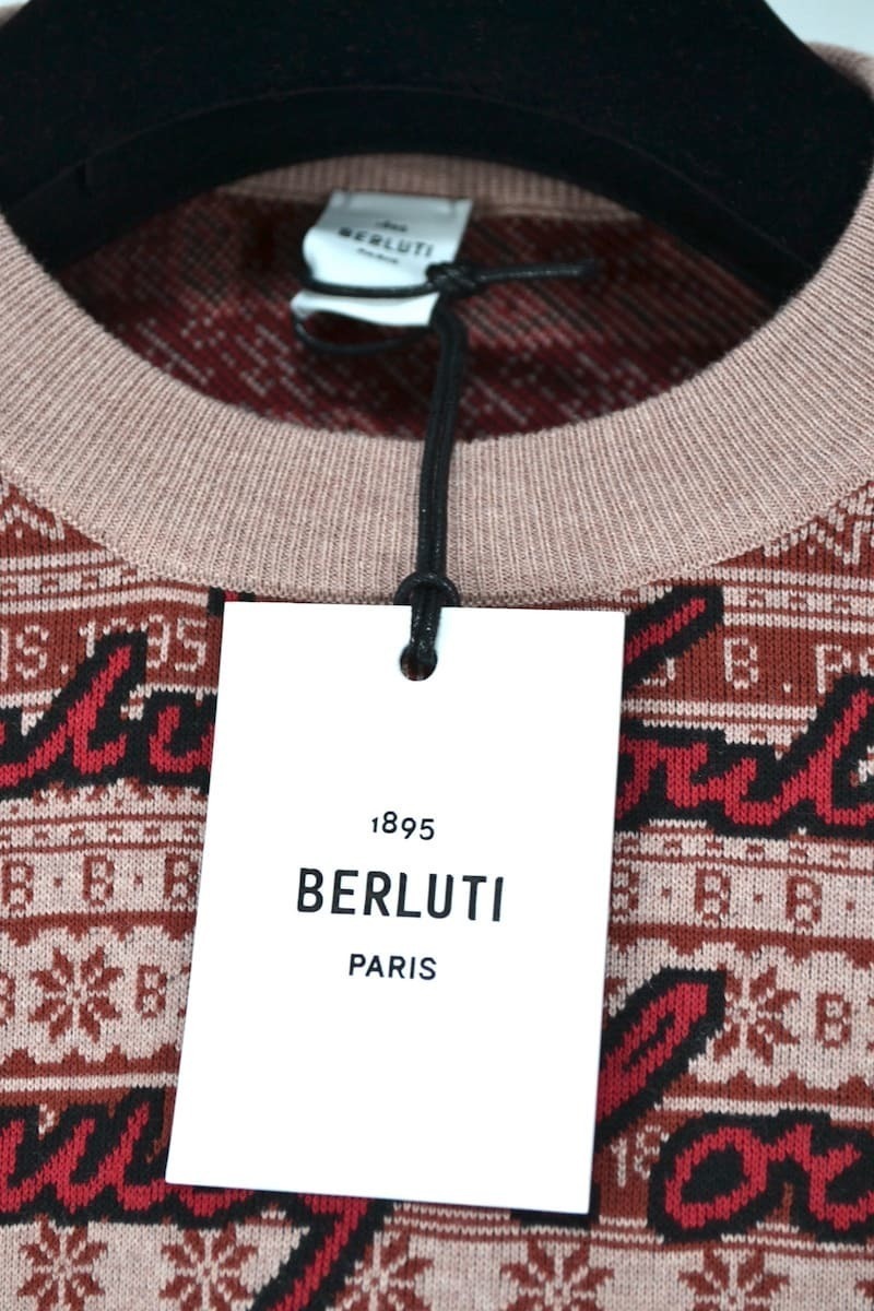 新品 (BERLUTI) Jacquard Fairisle Sweater Brick Red ベルルッティ ジャカード フェアアイル セーター ブリックレッド XSサイズ_画像4
