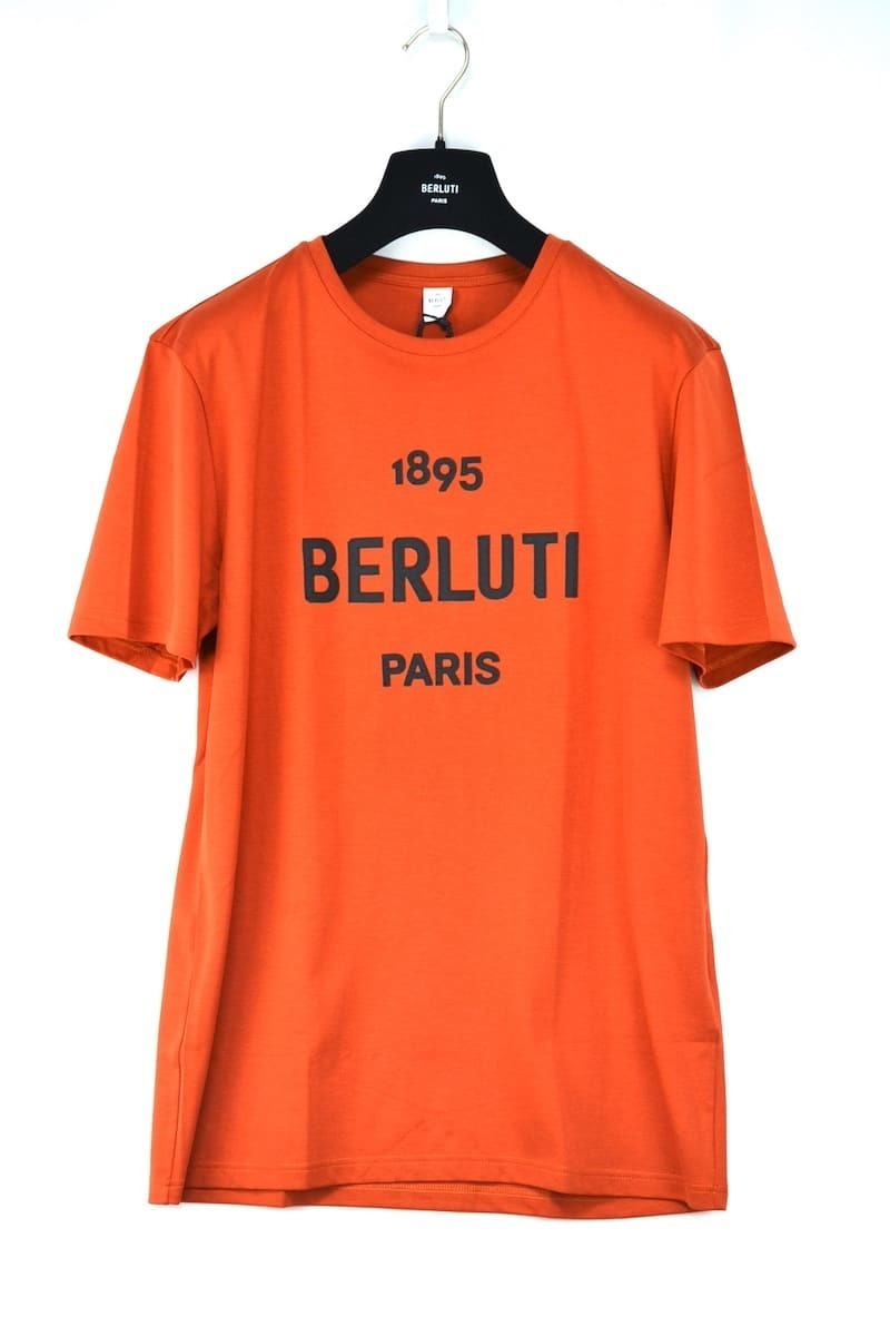 新品 定価8万円 (BERLUTI) T-Shirt Embroidered Logo Shaded Orange