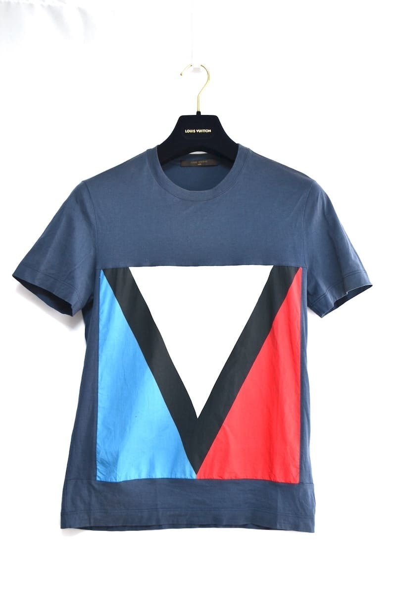 中古 (LOUIS VUITTON) ルイヴィトン コットン100％ フロント切り替え Tシャツ ネイビー XSサイズ
