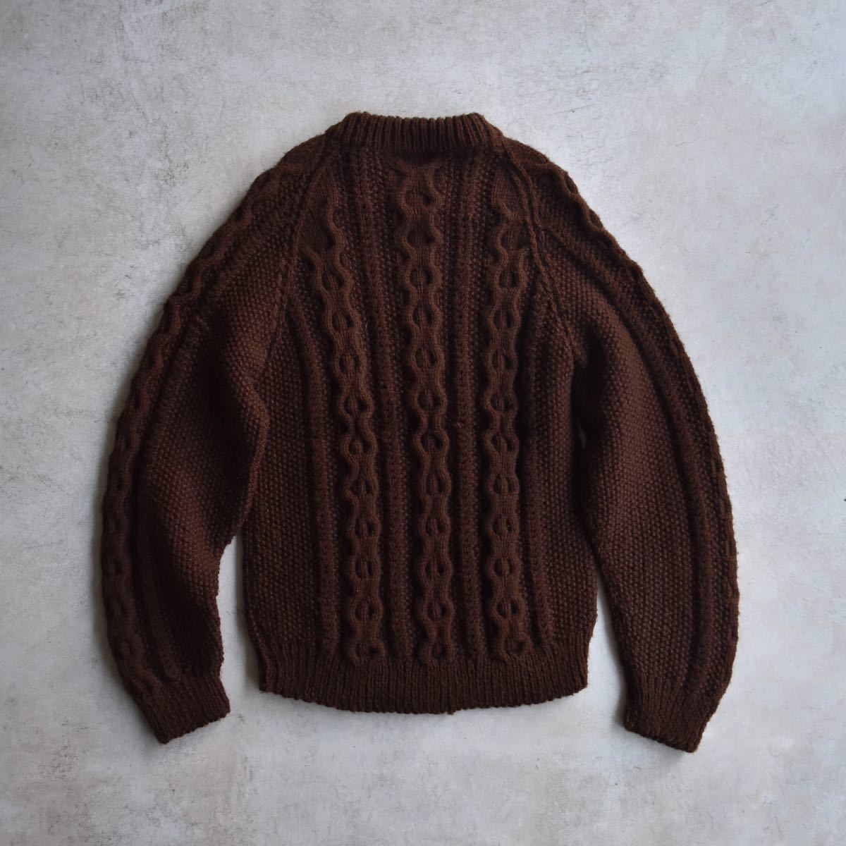 【HANDKNIT】フィッシャーマンウールセーター/ハンドニット レアカラー こげ茶 フカフカ ユーロ ヨーロッパ ビンテージ 70s80s90s_画像5