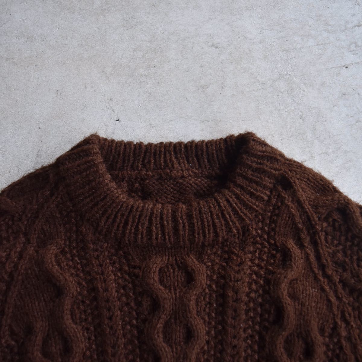 【HANDKNIT】フィッシャーマンウールセーター/ハンドニット レアカラー こげ茶 フカフカ ユーロ ヨーロッパ ビンテージ 70s80s90s_画像2