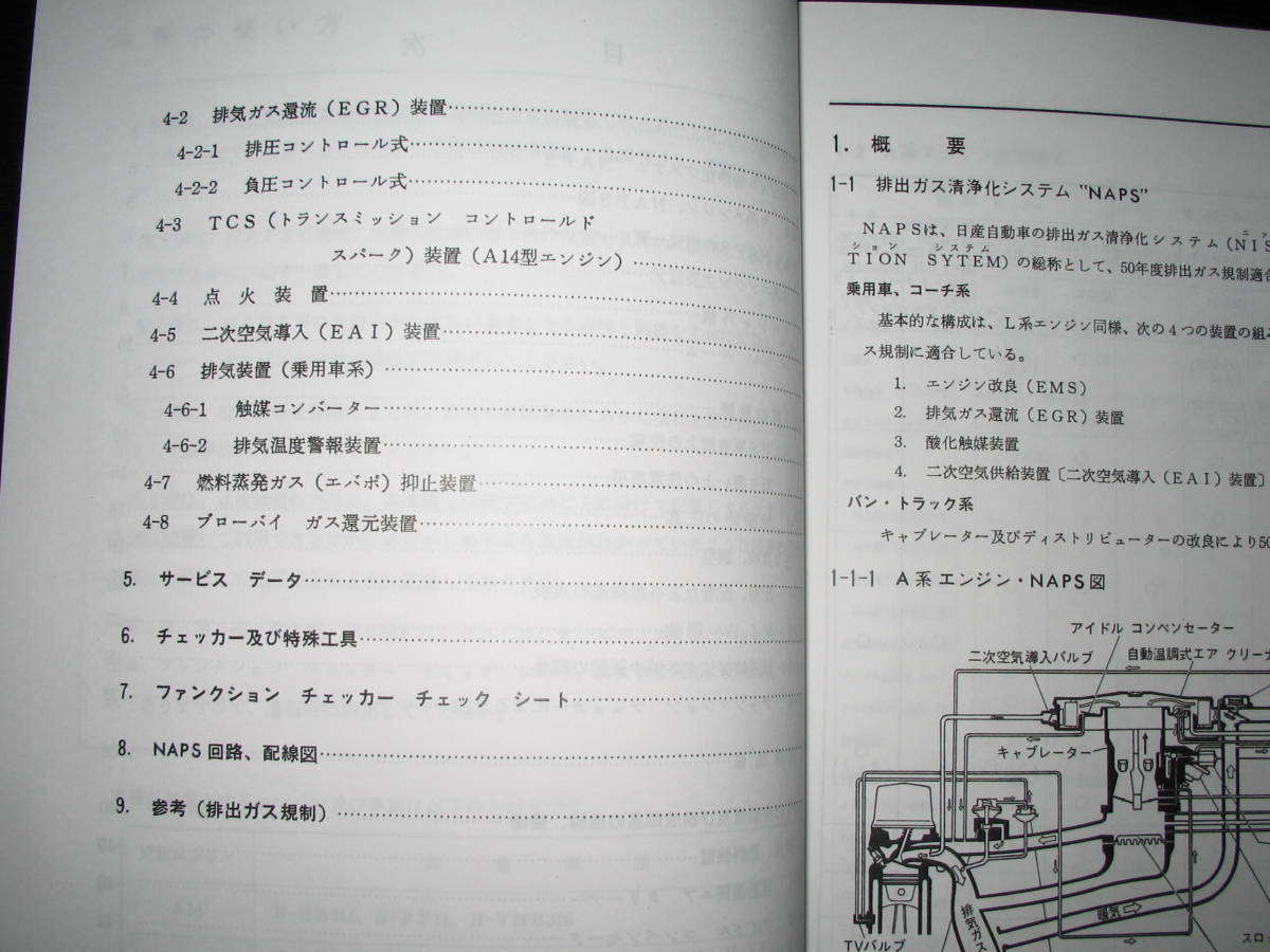 最安値★NAPS A系エンジン整備要領書 A型 A12型A14型 1977年（昭和50、51年適合車）サニー/バン/トラック/キャブ/コーチ_画像3