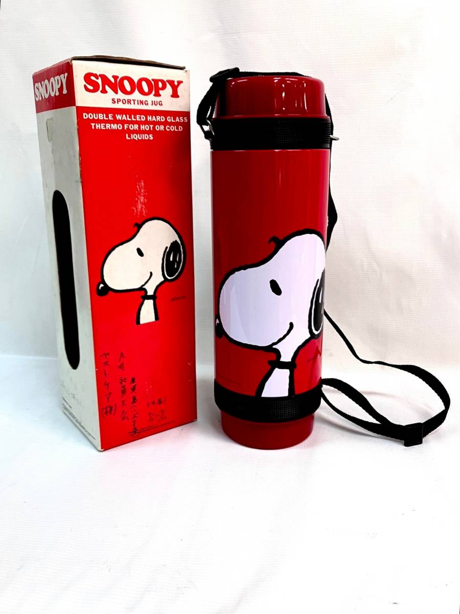 【新品 未使用品】稀少品 昭和レトロ スヌーピー 31cm 水筒 ビンテージ 0.75L 魔法瓶 ピーナッツ SNOOPY ウッドストック 赤 34年前の品物_画像1