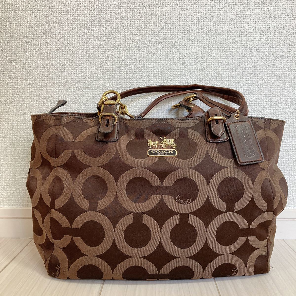 COACH コーチ レディース ハンドバッグ トートバッグ ボストンバッグ 旅行バッグ 茶色 ブラウン ビンテージ 馬車金具 本革 レザー ナイロン