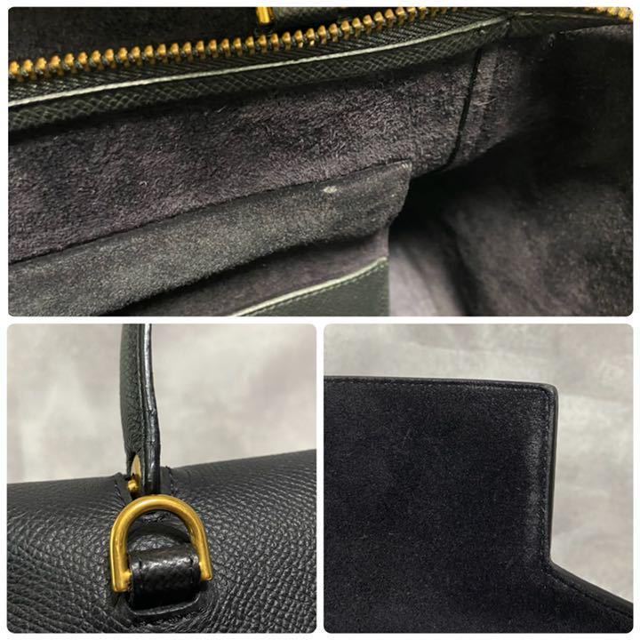 極美品 セリーヌ CELINE ベルトバッグ ミニ グレインドカーフスキンブラック ゴールド金具 レディース 2wayハンドバッグ ショルダーバッグ_画像9
