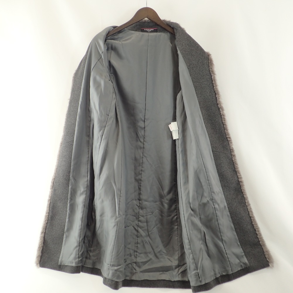 美品/ LEONARD レオナール 部分ミンクファー カシミア100% ロング