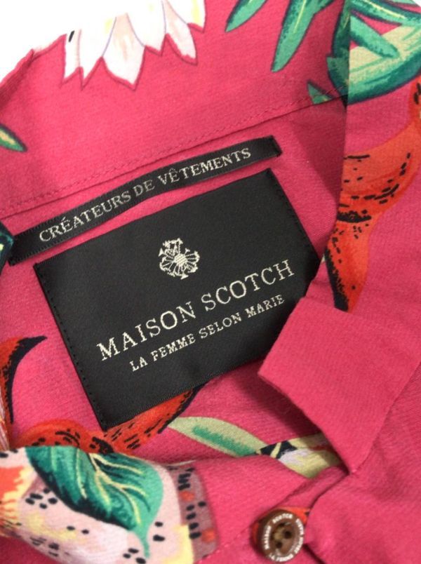 MAISON SCOTCH メゾンスコッチ タイニーカラーシャツ マゼンタ ボタニカル柄 薄手 レディース サイズ1 22101702の画像3