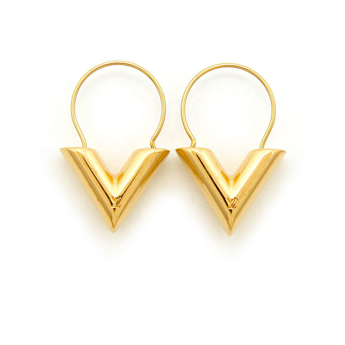 LOUIS VUITTON Louis Vuitton Essential V Hoop Earrings M61088 Metal Gold