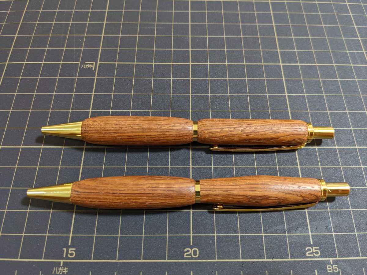 木軸 ノック式ボールペン カリン　花梨　ハンドメイド　くるみ油仕上げ　2本セット_画像2