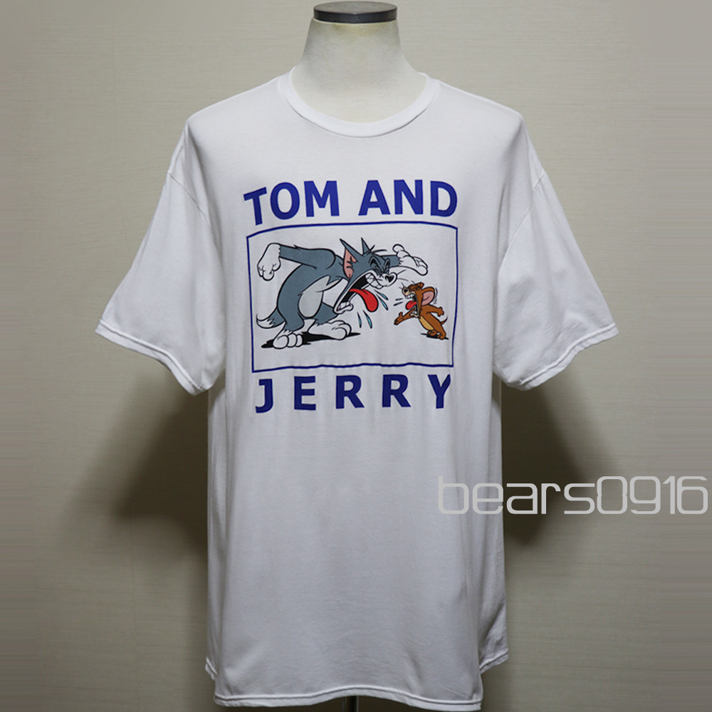 アメリカ購入 新品 TOM AND JERRY トムとジェリー スクエアー柄プリント Tシャツ 白 XL
