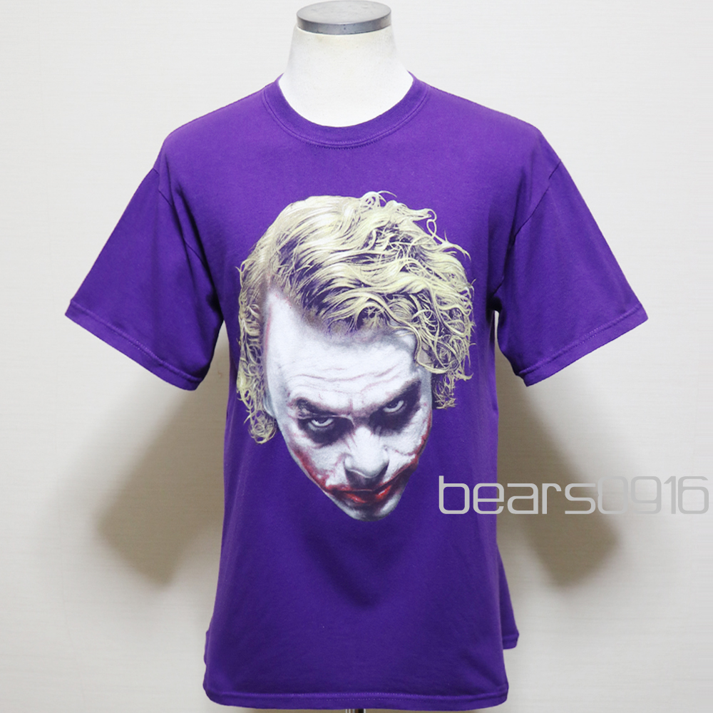 アメリカ購入 USED極美品 BATMAN バットマン JOKER ジョーカー ヒースレジャー グラフィックプリント Tシャツ 紫 Ｍ_画像1