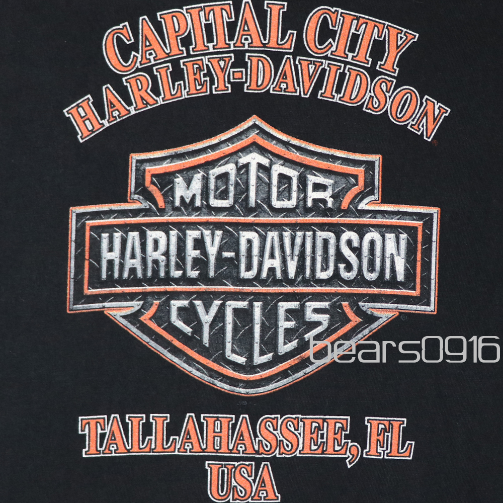 アメリカ購入 USED品 Harley-Davidson ハーレーダビッドソン ファイヤースカル＆エンブレム FL 両面プリント MADE IN USA Tシャツ 黒2XL_画像9