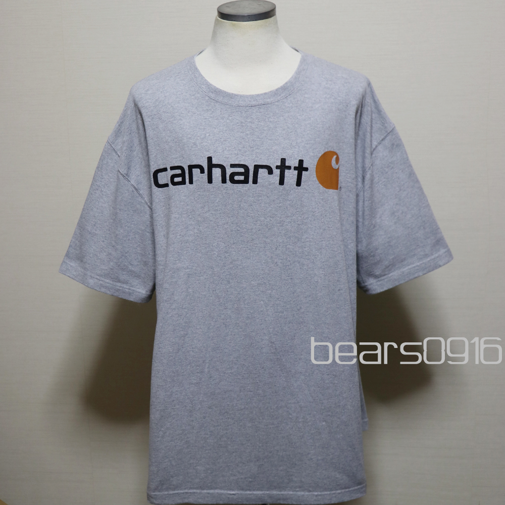 アメリカ購入 USED美品 Carhartt カーハート デカロゴプリント 両面 ビックサイズTシャツ 杢灰 XL