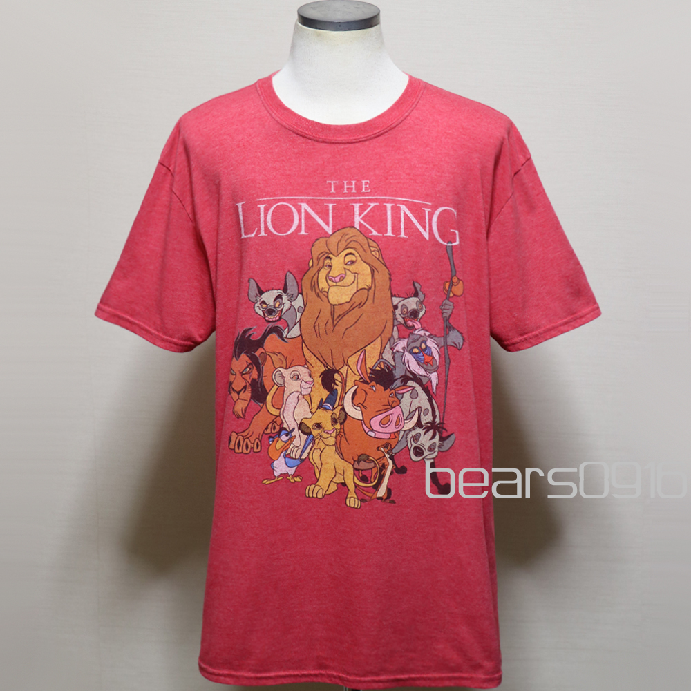 アメリカ購入 USED品 DISNEY LION KING ディズニー ライオンキング グラフィックプリント Tシャツ 杢赤 XL