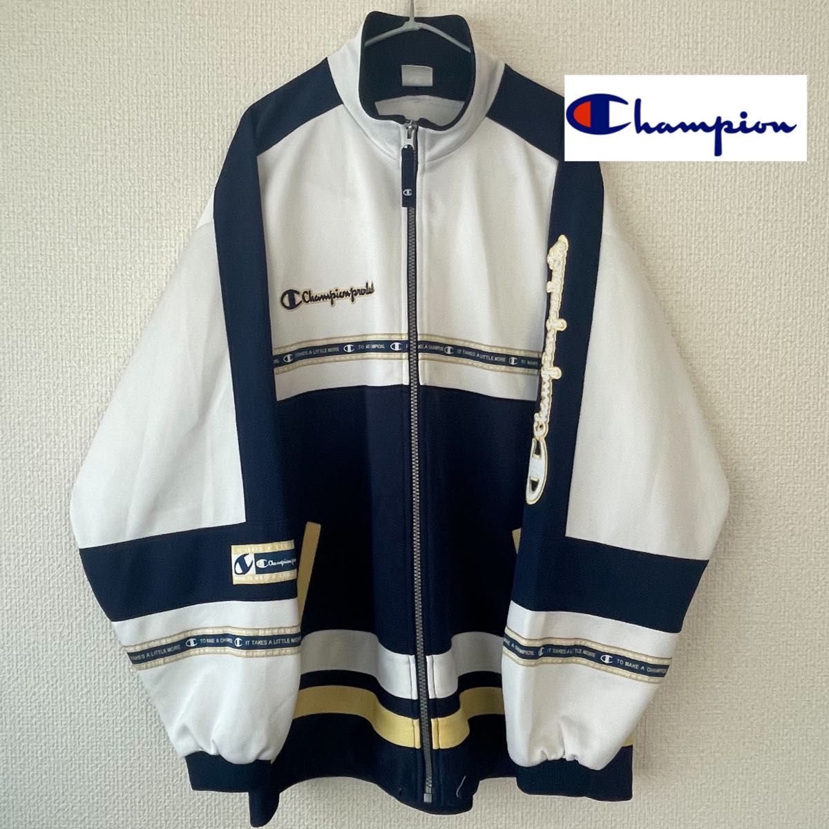 champion 90s ジャージ トラックジャケット 白 紺色 ネイビー champion 90s ジャージ トラックジャケット 白 紺色 ネイビー