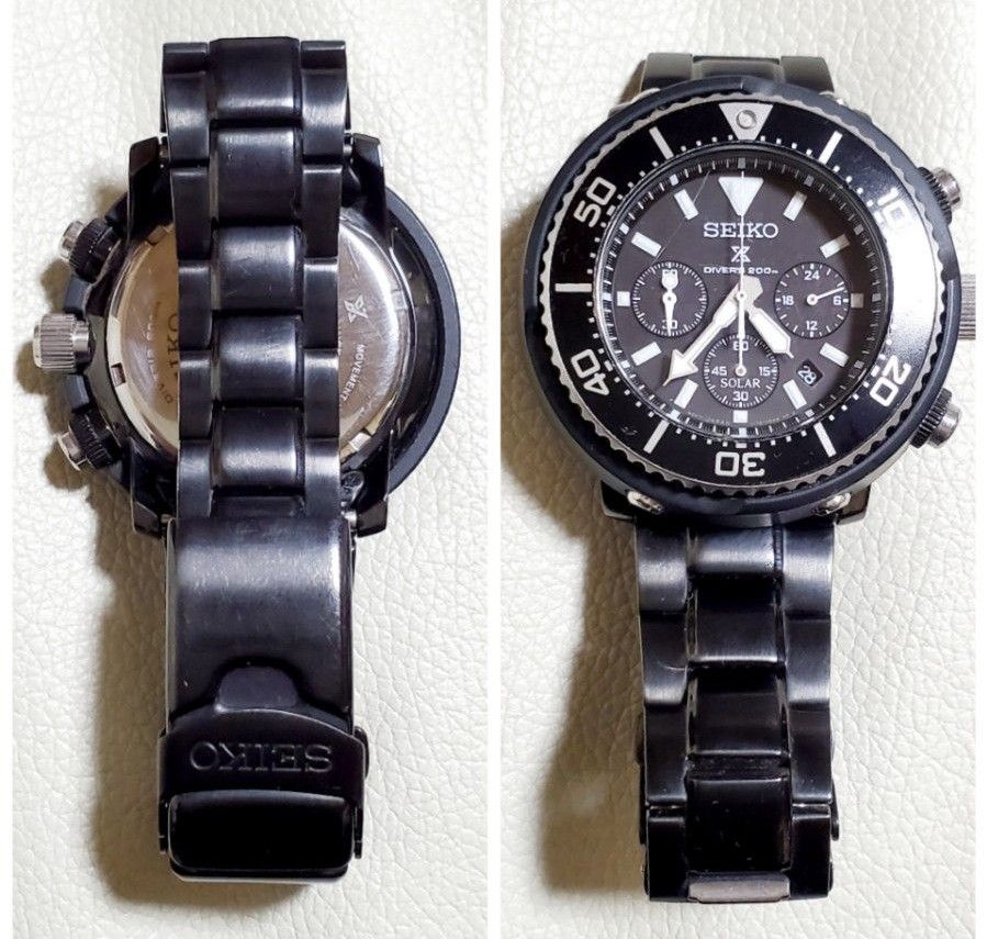 良品 SEIKO セイコー プロスヘックス ダイバー クロノグラフ デイト ソーラー ブラック メンズ