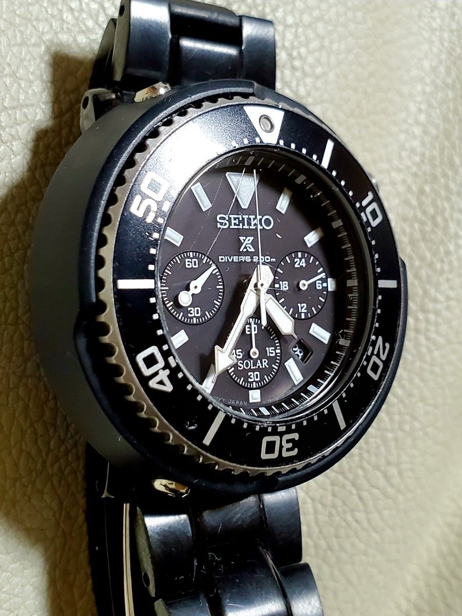 良品 SEIKO セイコー プロスヘックス ダイバー クロノグラフ デイト ソーラー ブラック メンズ
