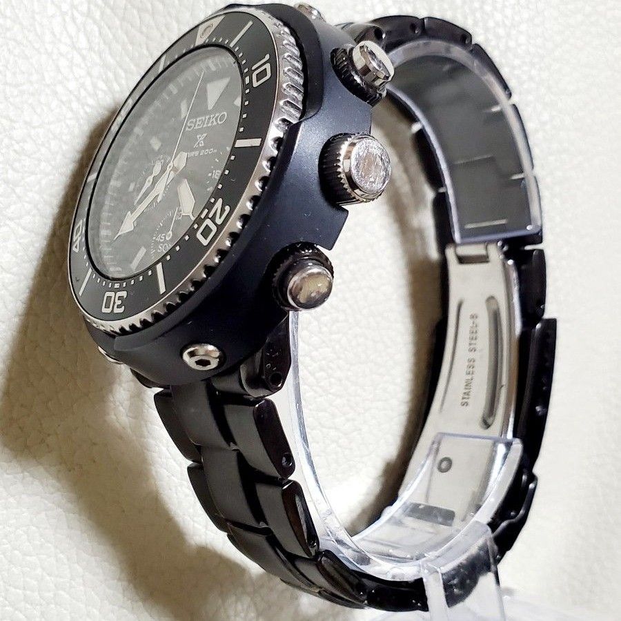 良品 SEIKO セイコー プロスヘックス ダイバー クロノグラフ デイト ソーラー ブラック メンズ