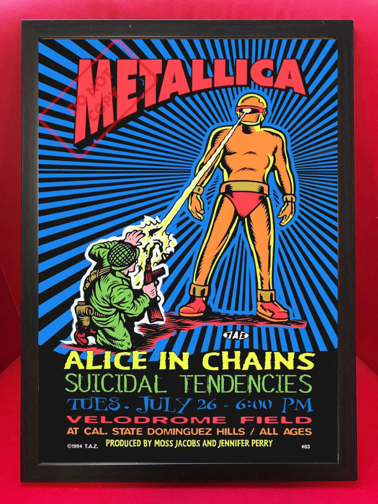 ポスター★Metallica メタリカ・アリスインチェインズ・スーサイダルテンデンシーズ 1994 コンサートポスター by TAZ★アリチェン_額装イメージ（額は付属しません）