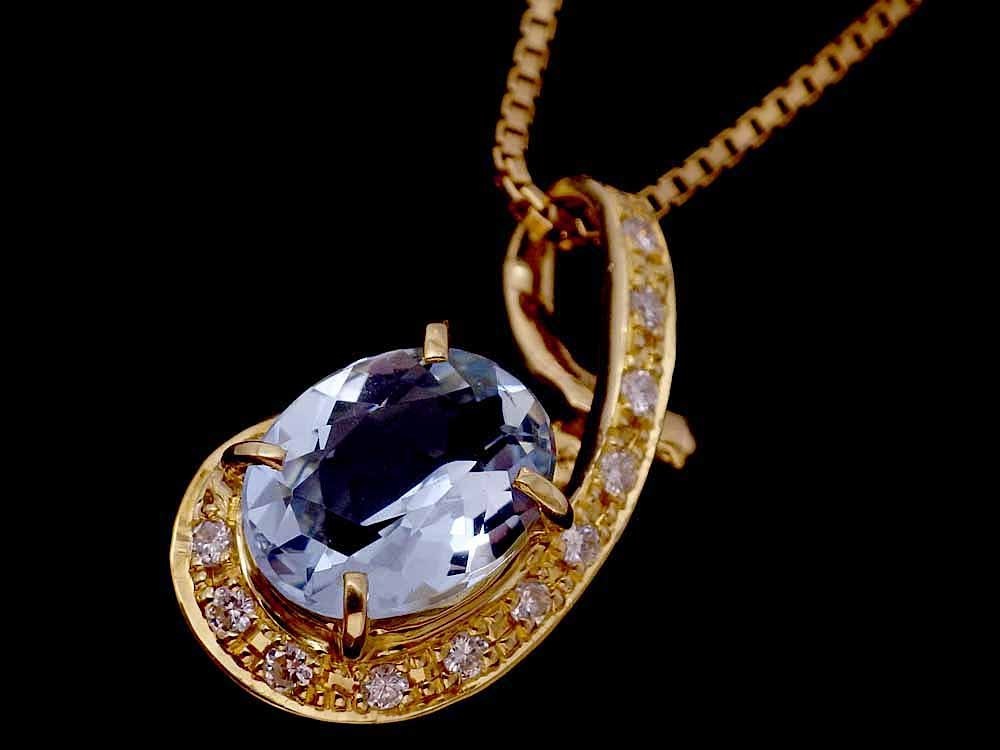 低価格 K18 ダイヤモンドネックレス アクワマリン 5.7g Necklace Dia0.12ct Aquamarine1.52ct 40cm Jewelry アクアマリン