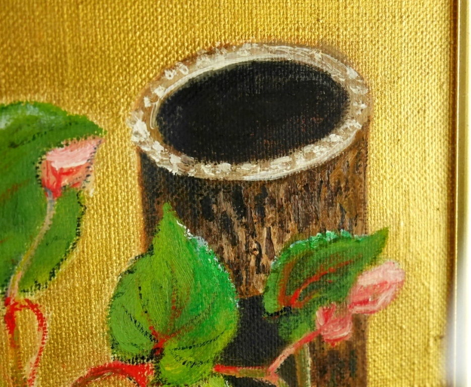 中村康子『竹の花器』◆油彩◆直筆サイン有◆繊細なタッチ！額装_画像4