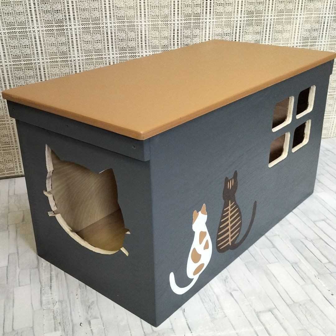 受注生産C16》蓋付き キャットハウス ハンドメイド りんご箱 受注生産C16》蓋付き キャットハウス ハンドメイド りんご箱