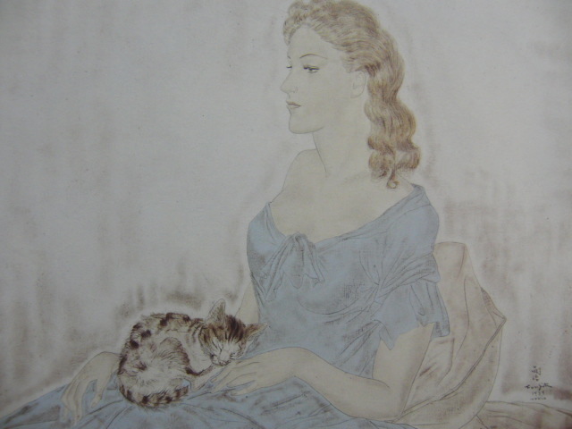 藤田嗣治、「La Jeune Fille」、希少画集の額装画、人気作品、オーダー