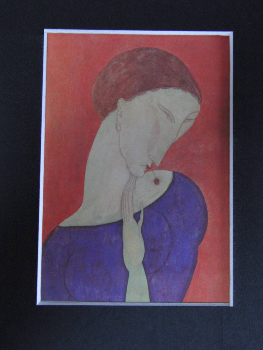 藤田嗣治、「Femme en bleu」、希少画集の額装画、人気作品、オーダー