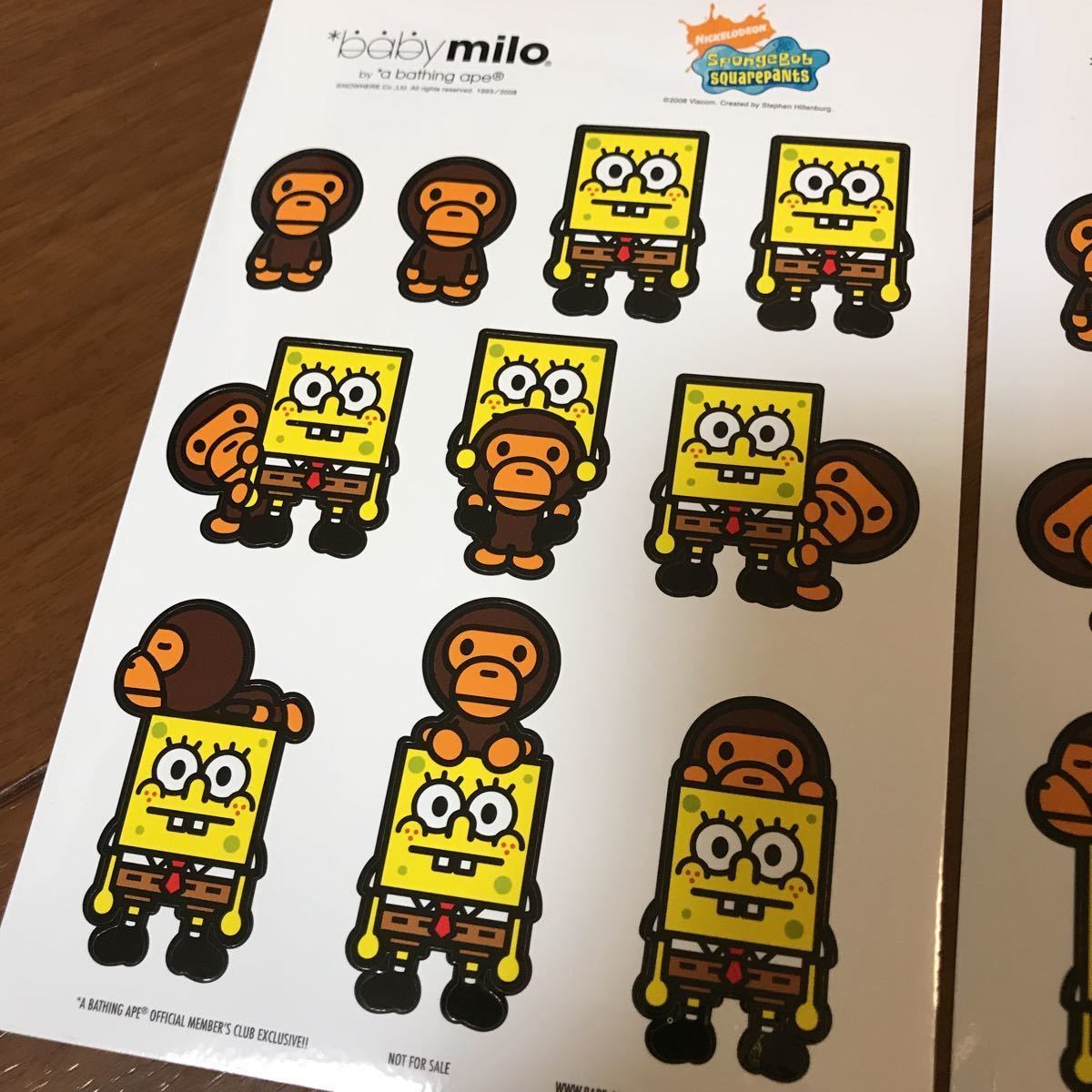 スポンジボブ × baby milo ステッカー a bathing ape bape エイプ ベイプ アベイシングエイプ Sponge Bob マイロ × スポンジボブ ボブ_画像2