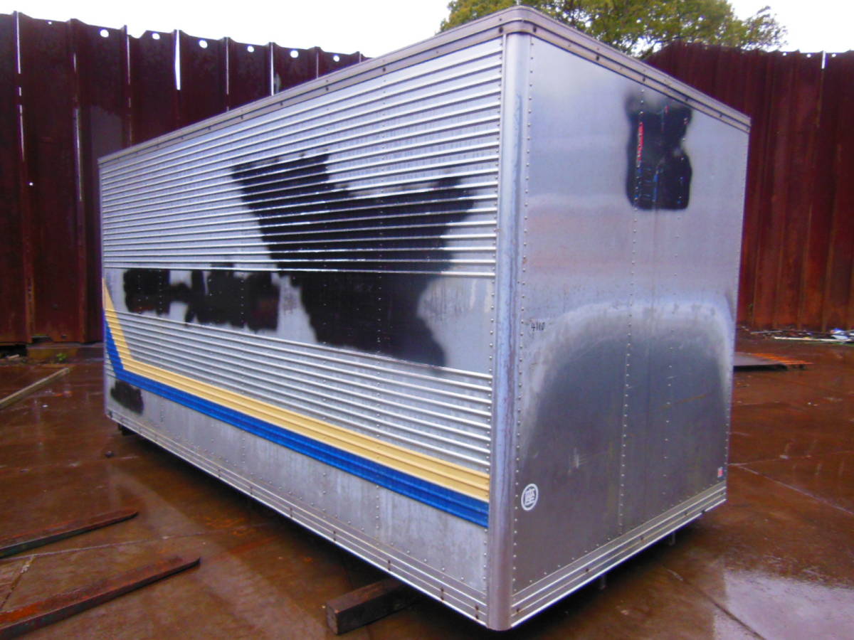 売れ筋ランキングも 油谷 №4110 ガレージ 中古 離れ プレハブ 箱車 物置 倉庫 屋外 コンテナ アルミ荷箱 2トンロング 4350㎜×2050㎜×高さ2300㎜ アルミバン 簡易住居、ログハウス